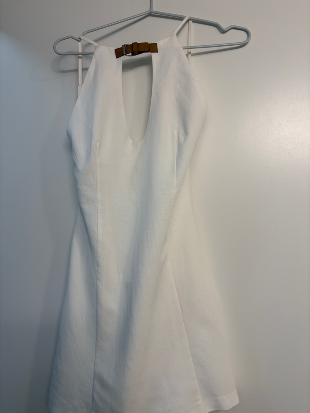 Zara White Mini Dress with Brown Buckle Halter